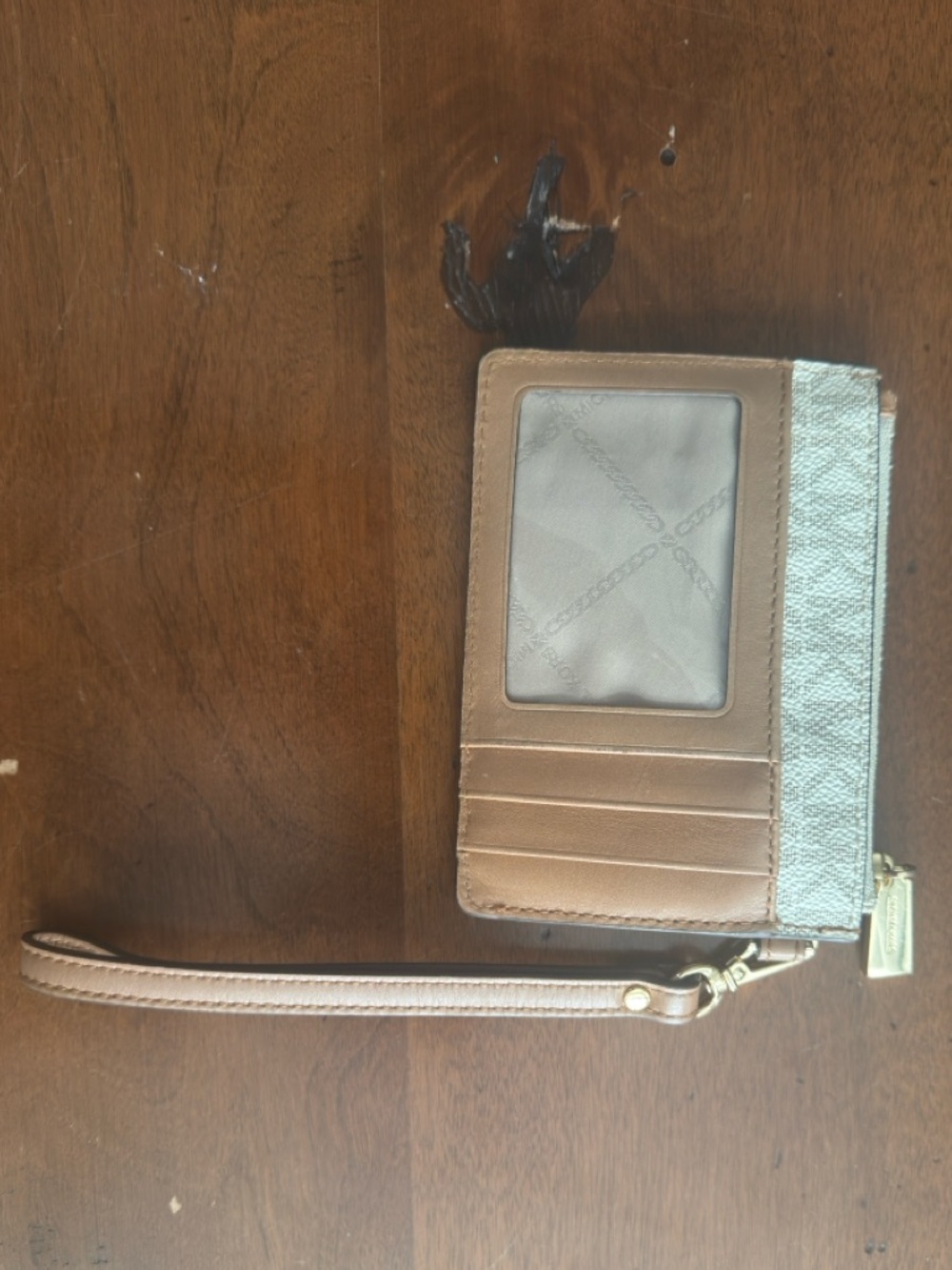 Michael Kors Metallic Silver & Tan Logo Wristlet - Picture 2 of 4